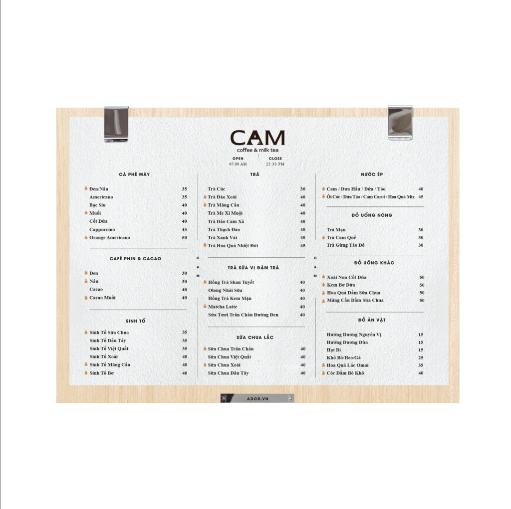 Menu Cam Coffee