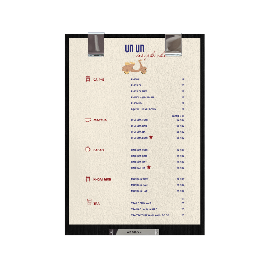 Menu Ụn Ụn Trà Phê Cha