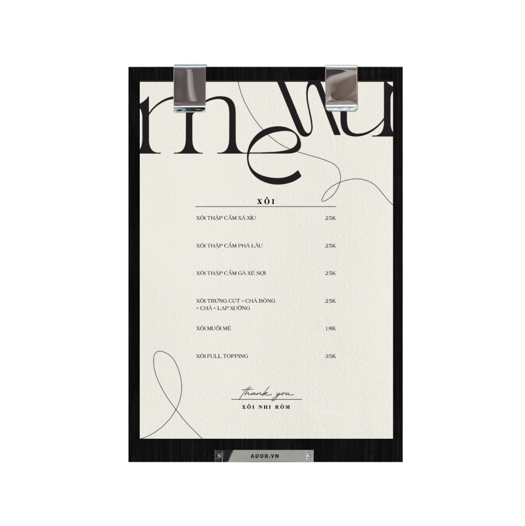 Menu Xôi Nhi Ròm