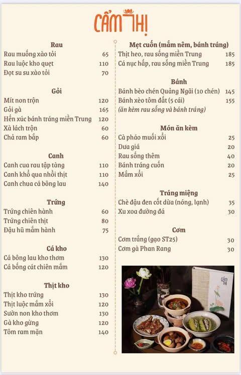 Menu Cơm Cẩm Thị