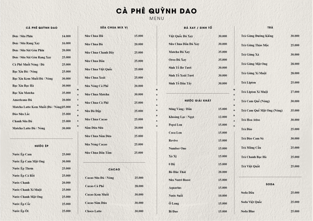 Menu Quỳnh Dao