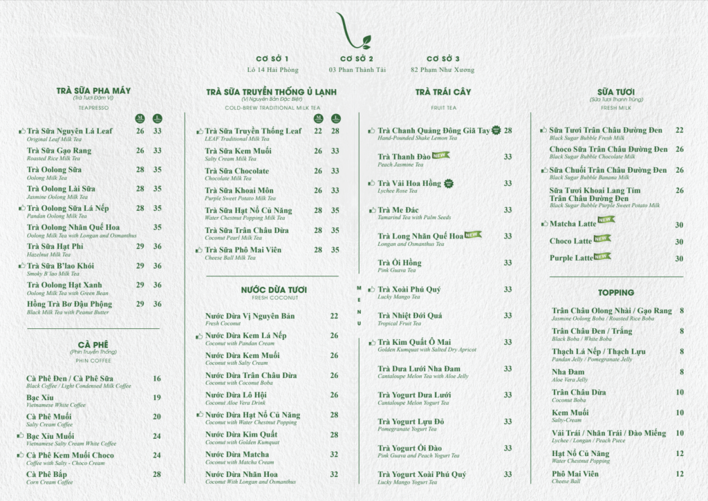 Menu Leaf Tea & Coffee