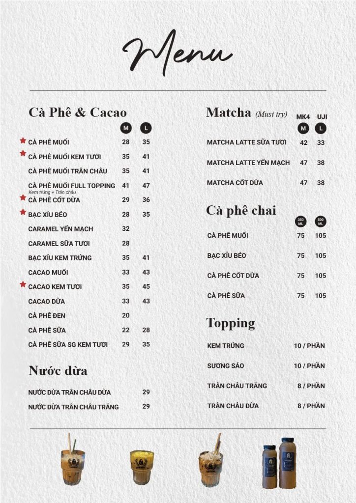 Menu Cà phê Muối SAMDIMIKE