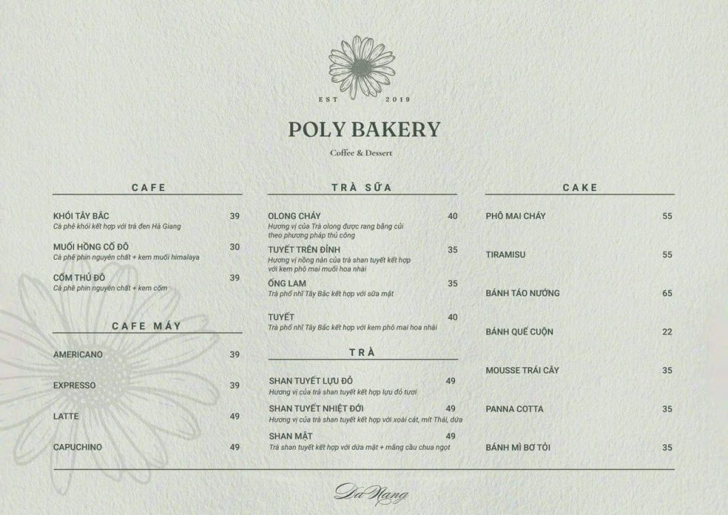 Menu Poly Bakery