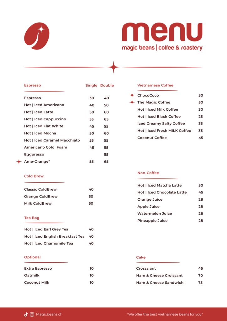 Menu Magic Beans Coffee & Roastery
