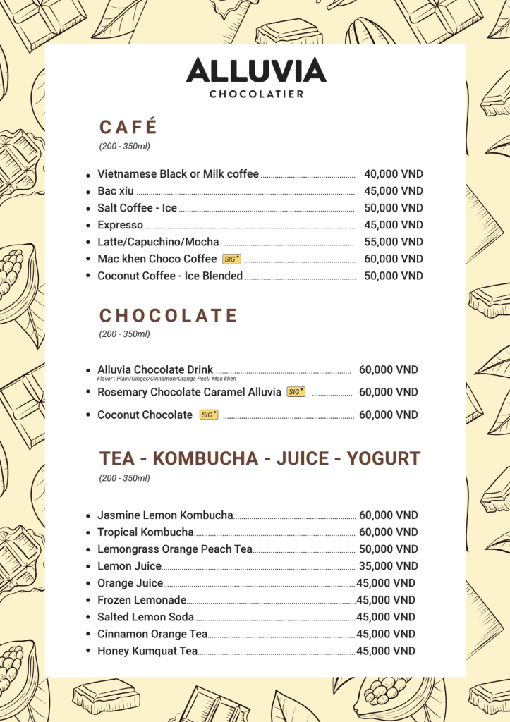 Menu Alluvia Chocolate