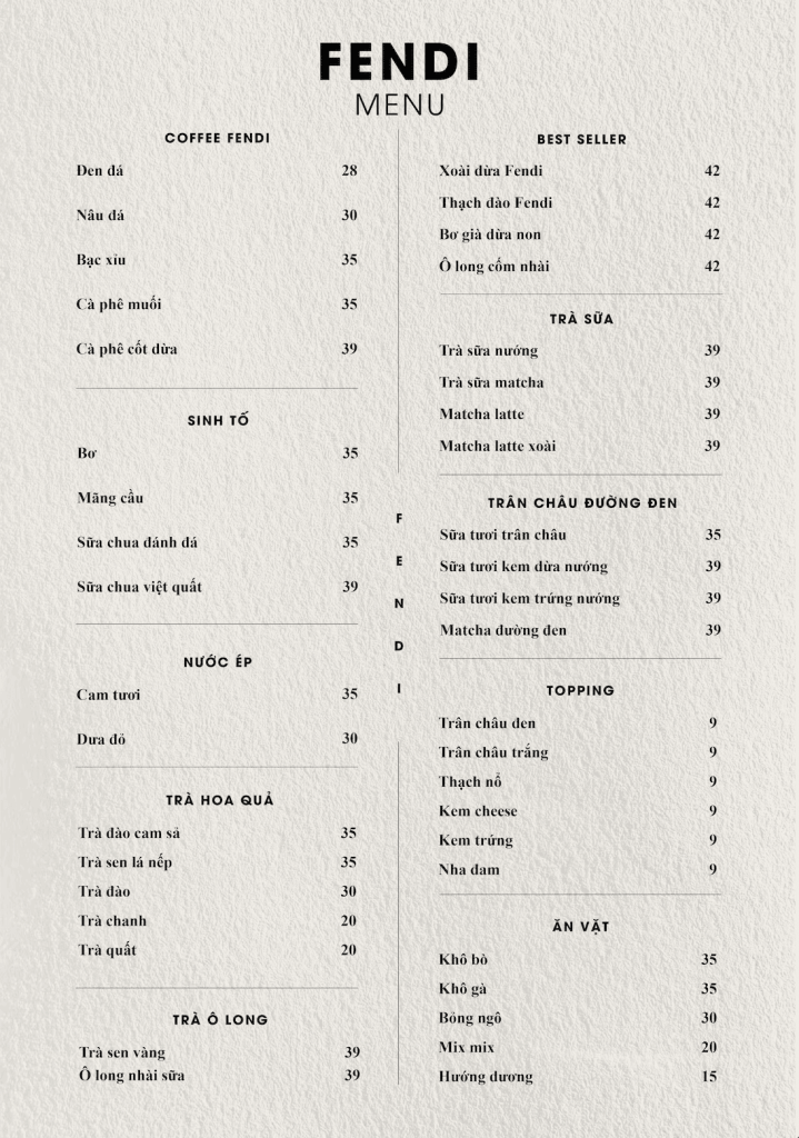 Menu Fendi Coffee